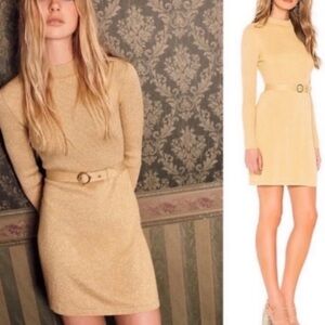 Free People French Girl Gold Long Sleeve Dress